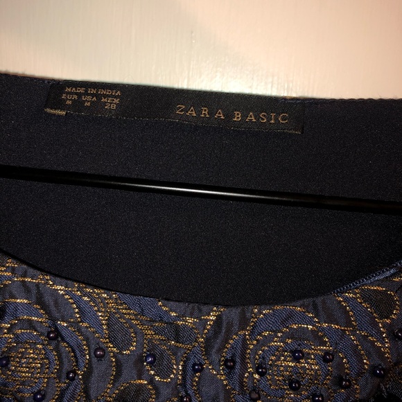 Zara Basic Blouse Blue & Gold Floral Dressy Top - Picture 3 of 9